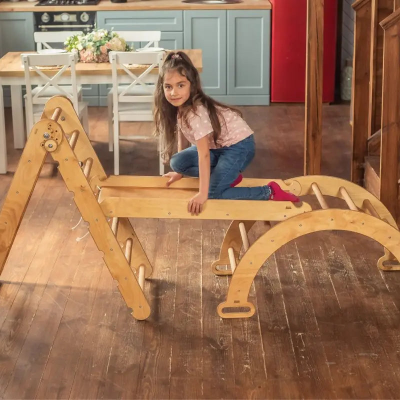 Montessori prolézačka 3v1: žebřík, houpačka, skluzavka - béžová